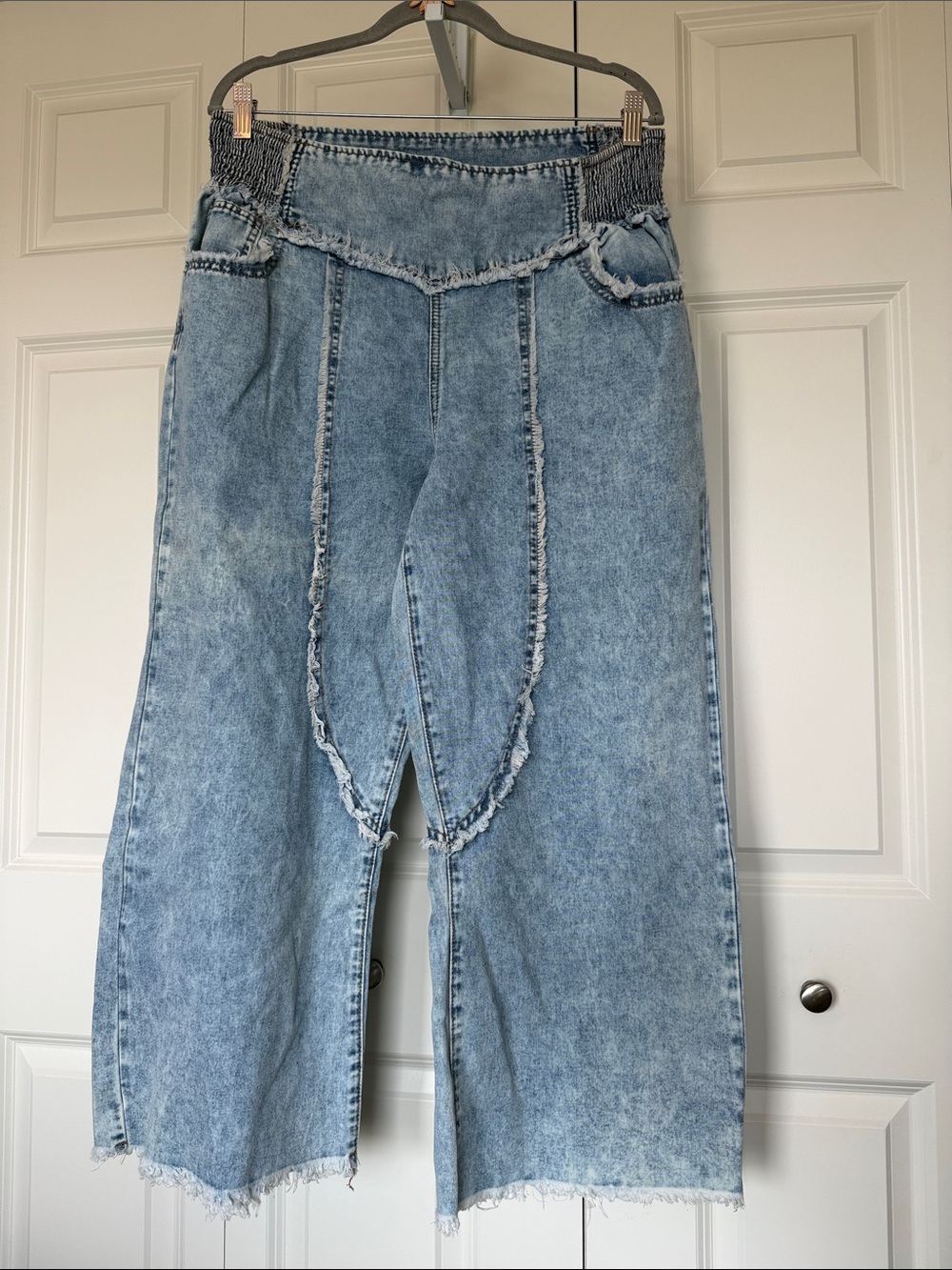 BellanBlue Light Blue High-Waist Wide Leg Jeans with Frayed Panels Sz XL